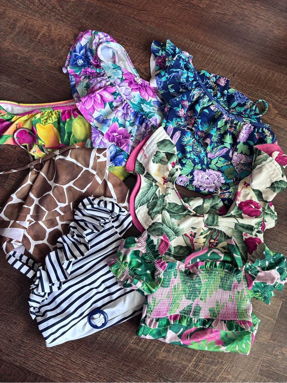 Mixed Pattern Girls' Swimwear Lot - Floral, Stripes, Giraffe Print